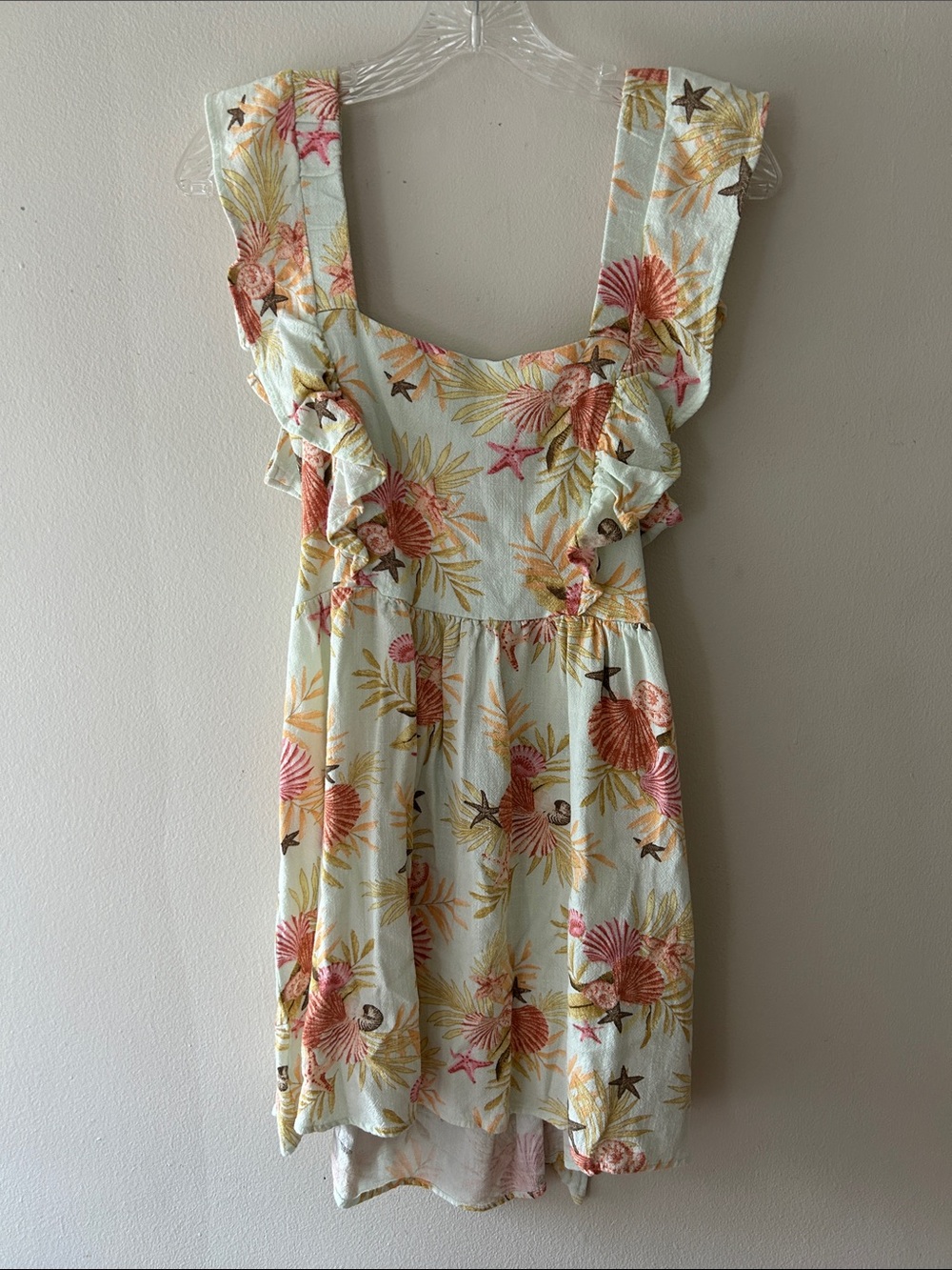 Seashell Print Ruffled Sundress — Pastel Seashells